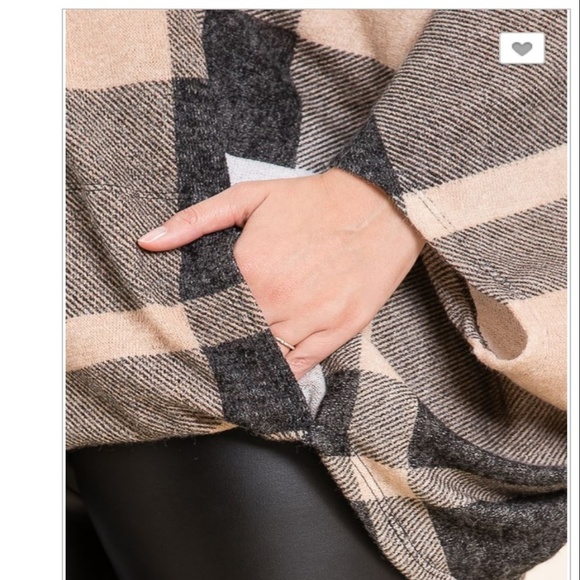 NWT Plaid Cowl Neck Poncho w/Kangaroo Pocket - Picture 6 of 6